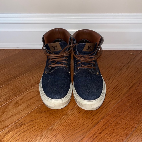 AUTHENTIC Louis Vuitton Mens Denim Sneakers - Picture 9 of 12